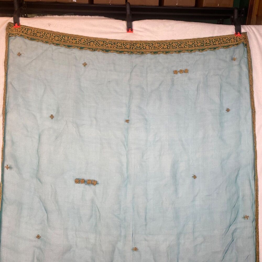 Indian Dupatta Chunni Mint Green Sheer Net Gold Zari Embroidery Scarf Shawl